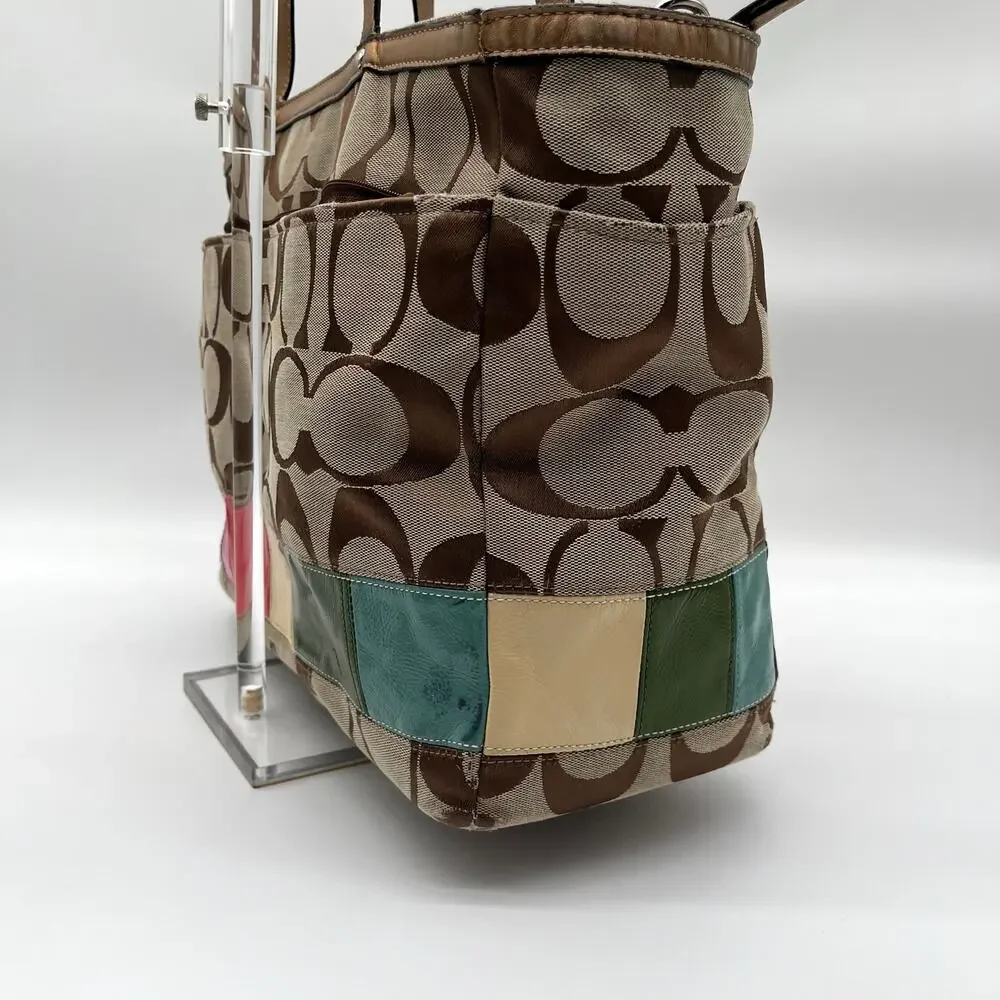 Coach Signature Brown and Tan Travel/Diaper Bag with Navy changing pad